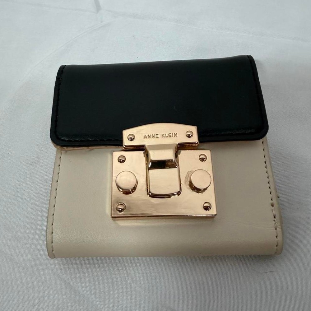 Anne Klein Black Cream Gold Hardware Bifold Wallet